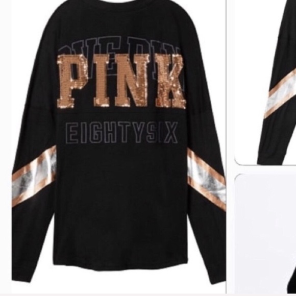 PINK Victoria's Secret Tops - VICTORIA’SSECRET PINK BLING CAMPUS LONG SLEEVE TEE PINK Victoria's Secret Tops - VICTORIA’SSECRET PINK BLING CAMPUS LONG SLEEVE TEE
